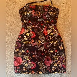 Bebe Floral and Metallic Mini Dress